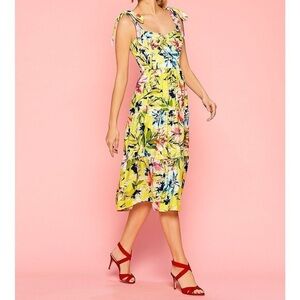 NWT Eliza J Fun Vibrant Yellow Floral Flowy Midi lined zip back Dress Size 8
